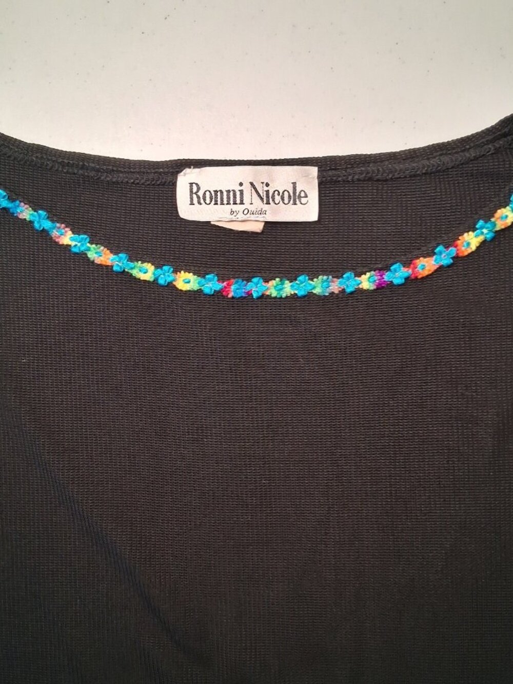 Vintage Ronni Nicole by Ouida Shirt Size 16 Black Rainbow Trim Tank Top USA Made - Picture 12 of 13